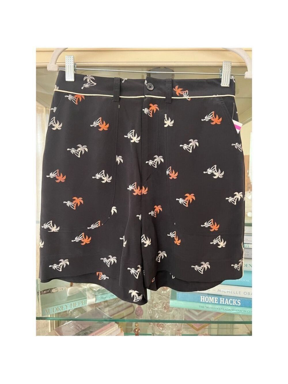 NWT Women's Equipment Black Orange Palm Tree Print Shorts Size 6